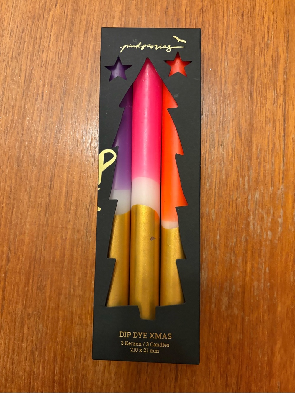 Pink Stories dip dye taper candles NIB